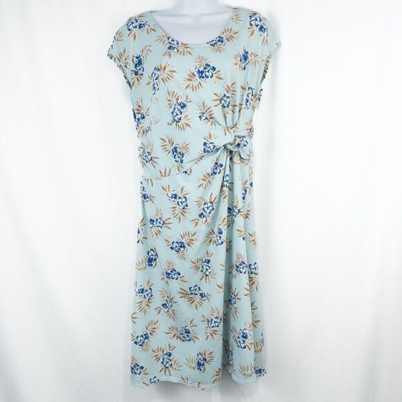Lands End Cap Sleeve Twist Front Flare Dress Womens Medium Floral Aqua Blue - Picture 1 of 16